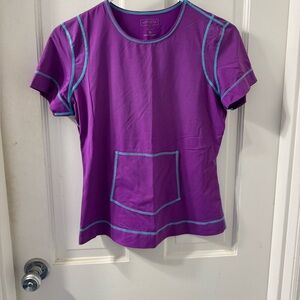 Athleta activewear purple short sleeve top SIZE S aqua stitching